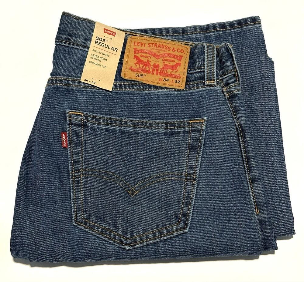 Levi's 505 Series Regular Fit Straight Leg Mens Blue Denim Jeans Medium Wash NWT